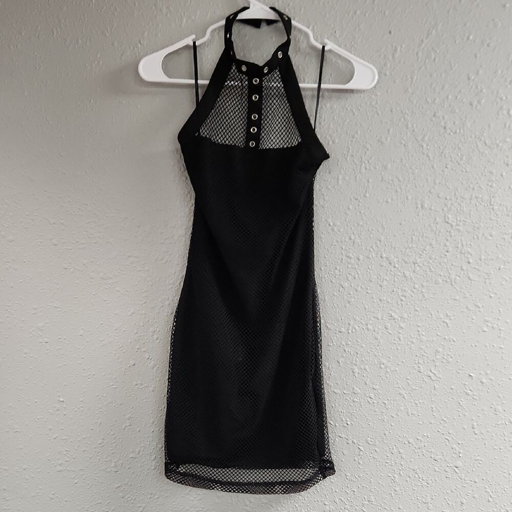 SHEIN Black Mesh Halter Dress